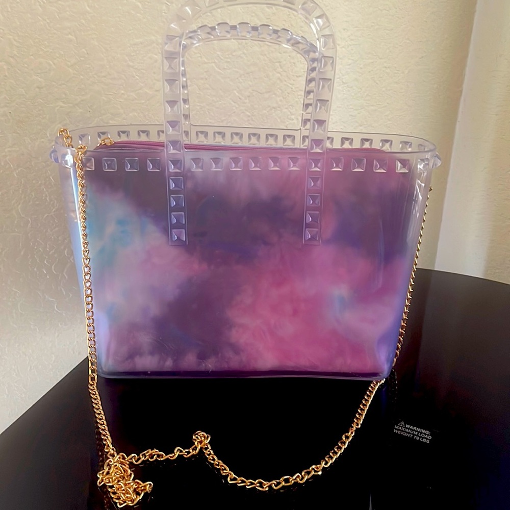 Lavender multi color crossbody bag with gold chains